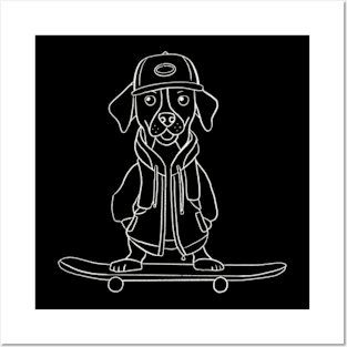 Puppy on the skateboard white outline Posters and Art